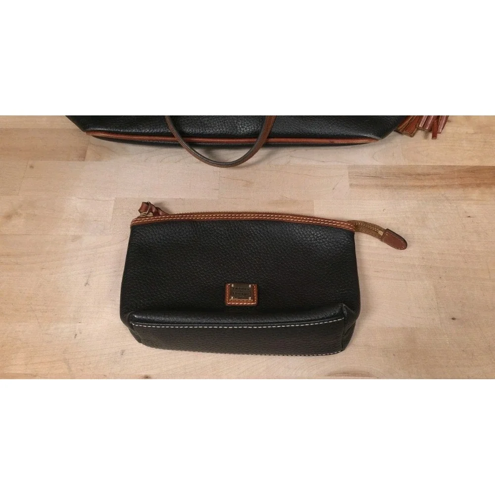 Dooney & Bourke Black Pebbled Leather Tassel Shopper Tote Bag Purse Handbag